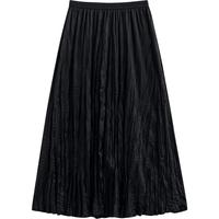 初语皱裙半身裙春季2025年高腰显瘦垂感A型遮腿中长裙子 黑色 S