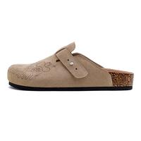 马登插画版穆勒鞋半拖男夏厚底真皮包头凉拖鞋外穿钓鱼平底鞋 沙丘色 35 (225mm) 女码-正码正拍