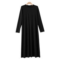 晚白2025年春款时尚简约休闲裙子宽松圆领显瘦打底小黑裙连衣裙 黑色 L