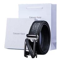 Caluom Kaiol品牌皮带男真皮自动扣鳄鱼纹男士纯牛皮百搭裤腰带 【专柜礼盒】8028百搭枪色 115cm -130cm默认（可修剪）