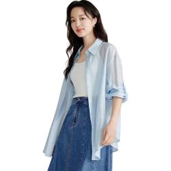 茵曼 莱赛尔天丝衬衫女春夏轻薄上衣 -浅灰蓝 M