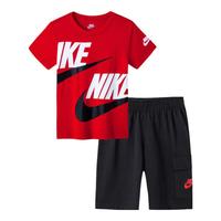 NIKE 耐克童装夏季短袖+短裤2件套2025年夏季儿童休闲运动套装 正黑色第2批 130 /64【身高116-122cm】