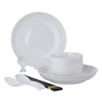 友来福 陶瓷餐具套装纯白碗筷家用釉下彩碗碟套装二人食8件套 简白8头餐具套装