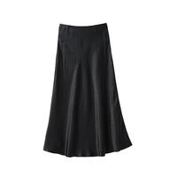 初棉缎光雅韵 法式醋酸半身裙缎面裙25春夏A字鱼尾裙女垂感长裙女 黑色--醋酸版 M