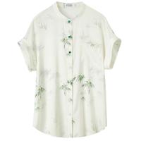 尚都比拉新中式国风印花短袖衬衫女夏季显瘦衬衣 杏底花色 L 