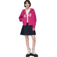 GAP女装2024春秋LOGO法式圈织软卫衣洋气美式连帽外套402167