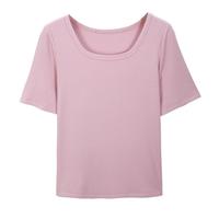 大码女装时尚休闲百搭气质显瘦方领T恤女胖mm夏季款