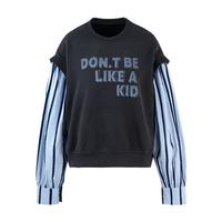 BASIC HOUSE/百家好假两件拼接卫衣女秋季字母印花上衣 藏青色 F