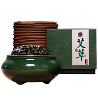 美真香艾草天然盘香家用室内卧室香炉熏香香薰4小时/48环+香炉()