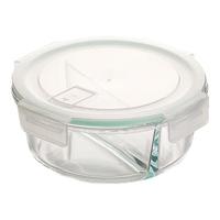 妙厨伦耐热微波炉玻璃饭盒透明玻璃保鲜盒饭盒密封便当冰箱收纳盒玻璃碗 950ml圆二隔断