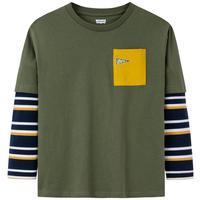 Levi's李维斯儿童装长袖T恤春秋款男童上衣中大童纯棉假两件打底衫 橄榄绿 130 /64 【身高116-122cm】 130/64(7)