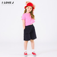 ILOVEJ童装2025夏装女童5分阔腿裤休闲薄款透气短裤/JWUPT20 黑色
