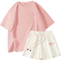 MJ STYLE纯棉短袖华夫格短裤套装女2025夏季宽松休闲时尚百搭运动风两件套