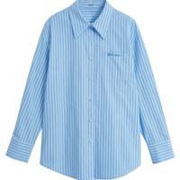 茵曼（INMAN）衬衫女士复古慵懒风条纹刺绣宽松2025春季女装高级感长袖上衣 蓝条 M