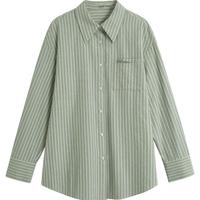 茵曼（INMAN）衬衫女士复古慵懒风条纹刺绣宽松2025春季女装高级感长袖上衣 绿条纹 L