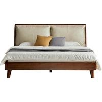 源氏木语实木床主卧北欧黑胡桃木双人床小户型轻奢风 黑胡桃接触面真皮米白(大靠包)