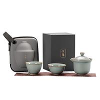 唐丰宋蕴李桂莲汝窑旅行茶具套装快客杯一壶两杯便携式户外泡茶礼盒装
