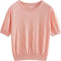 【亲肤透气】唯品夏款冰爽丝短袖针织衫女心型提花上衣