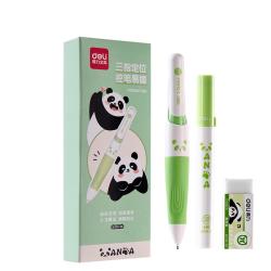得力 0.9mmHB熊猫矫姿胖胖笔自动铅笔不易断芯 儿童学生启蒙练字套装(1笔1芯1橡皮) SH134-09