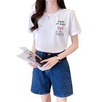 正肩t恤女短袖2025女t恤白色休闲时尚短袖上衣女式t恤