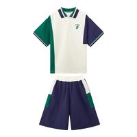 左西男童夏装套装儿童polo衫短袖短裤两件套夏季运动童装潮 米白 150