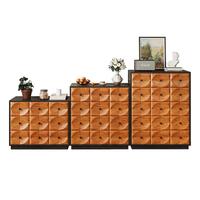 木鹆中古风斗柜卧室抽屉柜大容量储物柜高低玄关柜 黑框中古色三斗柜