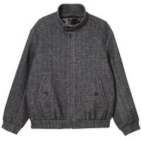 杰克·琼斯(JACK&JONES)男装春秋时尚潮休闲含羊毛夹克宽松立领毛呢大衣外套男224427023 E43纯黑色 XL 185