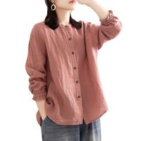 子牧棉麻装 复古中国风翻领长袖衬衫(扣子颜色）8315 0501黑色 XL(110-120斤)