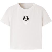 乐町Honey Kuma联名2024夏季小猫咪玩偶插肩袖小版T恤女 米白 L