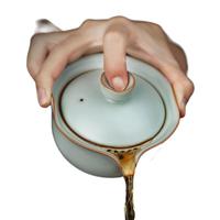 青澹汝窑盖碗天青色汝瓷功夫茶茶具景德镇手工陶瓷逍遥快客杯 逍遥快客杯 开片可养 天青色