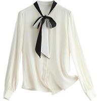 帕罗（PALUOPO）真丝衬衫蝴蝶结雪纺上衣设计感小众长袖绑带夏女装100%桑蚕丝 白色 L (165/88A)