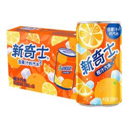屈臣氏 新奇士气泡果汁橙汁汽水含果汁碳酸饮料宅家聚餐200ml*24罐装整箱