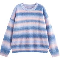 初语梦幻紫色毛衣女2025年春季条纹渐变针织圆领套头衫上衣 梦幻紫 L