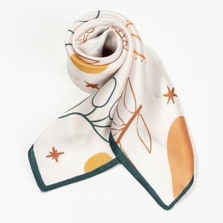 达芬奇密码 女士真丝丝巾（拍2件69元）多彩抽象画 米色