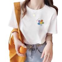 2025年夏季女T恤简约五色花印花独特设计高级感百搭短袖