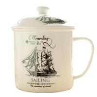 后海 大容量复古怀旧经典大号茶缸水缸水杯办公室仿搪瓷杯马克杯陶瓷杯子带盖男 复古盖杯:大航海时代