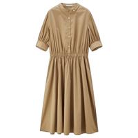 春季小立领橡筋收腰衬衫裙商务通勤袖梭织连衣裙女