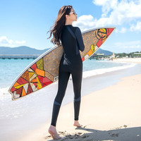 柯帛连体泳衣女大码长袖长裤遮肚显瘦保守夏季连身专业训练浮潜潜水服 8916黑拼色 M