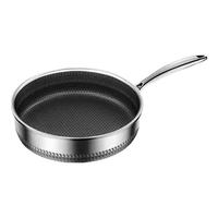 标星316不锈钢平底锅无涂层深煎锅蜂窝不粘锅煎蛋烙饼牛排锅炉灶 【双面蜂窝+聚油+无盖】煎锅 30cm