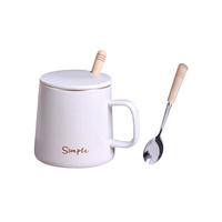 CLITON陶瓷马克杯大容量带勺盖咖啡杯牛奶杯早餐杯办公杯茶杯白色350ml 【马克杯】带勺盖-瓷白 350ml