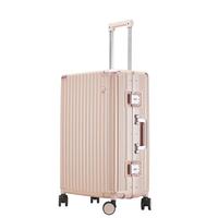 CaptainTony行李箱女pc铝框拉杆箱男商务小型旅行登机箱万向轮密码箱 茱萸粉卡扣 22英寸 -托运箱