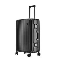 CaptainTony行李箱女pc铝框拉杆箱男商务小型旅行登机箱万向轮密码箱 尊贵黑卡扣 24英寸 -出行黄金尺寸/中长途旅行