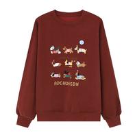 Basic House/百家好腊肠狗刺绣卫衣秋宽松圆领落肩袖套头上衣2025 安哥拉红 F 90-140斤
