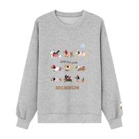 Basic House/百家好腊肠狗刺绣卫衣秋宽松圆领落肩袖套头上衣2025 灰色 F 90-140斤