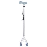 适美佳老人拐杖四脚拐棍防滑助行器 铝合金可伸缩调节四角手杖 银白色