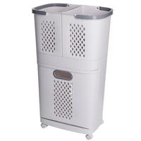 傲家 特大号脏衣篮家用脏衣服收纳筐多层放衣物置物架北欧浴室脏衣篓 2层 （三分区+带滚轮） 加厚/大容量