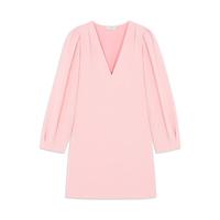 夏季女甜美V领长袖粉色休闲针织连衣裙宴会礼服