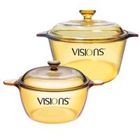 康宁(VISIONS)1.5L小汤锅+3.2L深汤锅锅具组合 无涂层玻璃锅煮锅炖锅锅具套装 VS15+VS32晶致锅