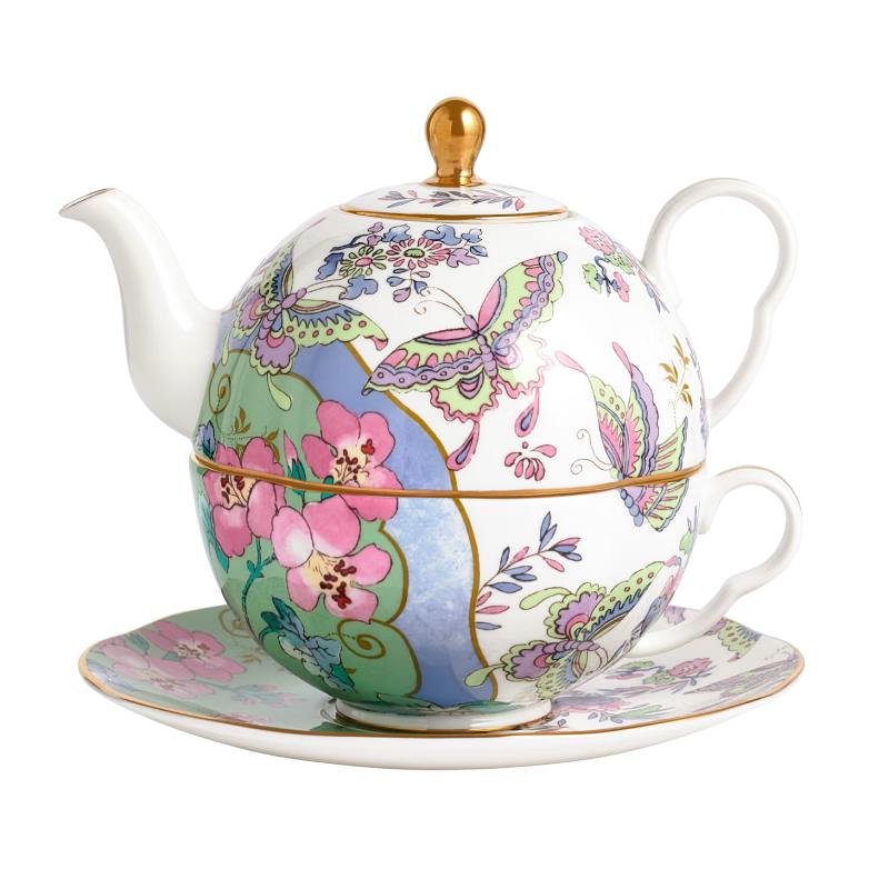 WEDGWOOD杜鹃1壶2杯2碟咖啡具套装骨瓷咖啡具茶具套装下午茶 花间舞蝶一人悦享