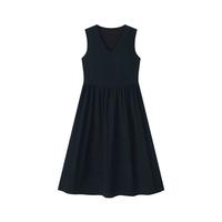 VEGA CHANG法式V领连衣裙女2025早春优雅通勤高级感背心裙子 钢琴黑 S